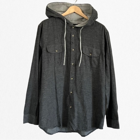 Mft by:The underachievers Men’s Charcoal Button Grey Hooded Dress Shirt … - Picture 1 of 3